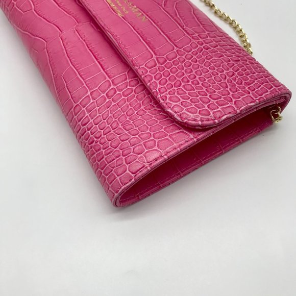 Persaman Pink Croc Embossed Leather Priscilla Crossbody Clutch - Picture 8 of 11